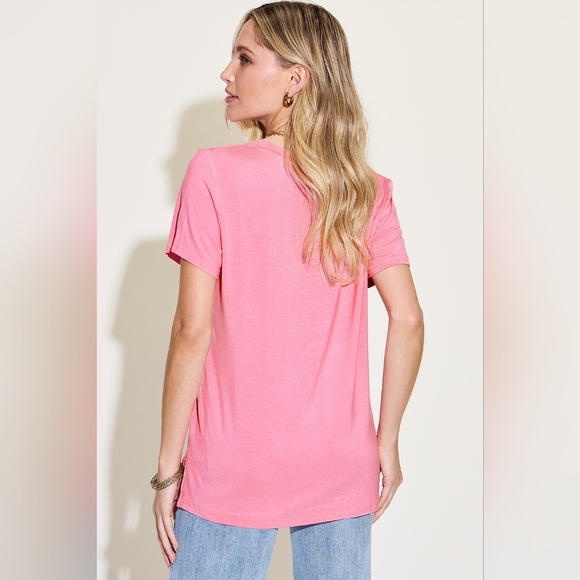 Basic Bae Full Size V-Neck High-Low Top - Picture 3 of 5